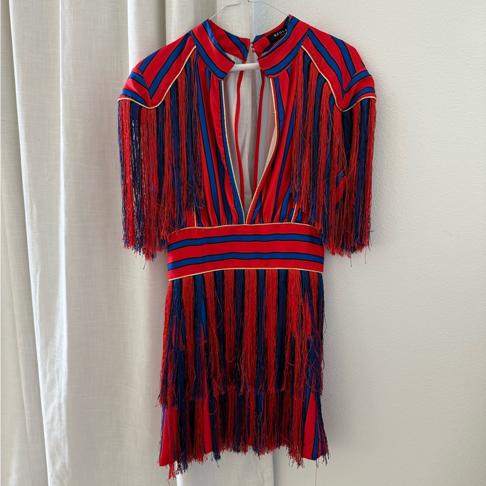 Red and Blue Fringe Dress